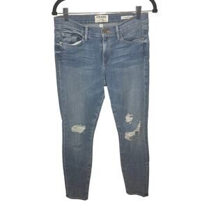 Frame Women's Le Skinny de Jeanne Laurel Light Wash Distressed Jeans Size 28